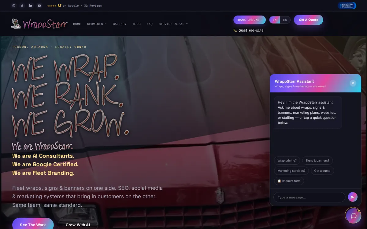 WrappStarr AI assistant chat window on wrappstarr.fun