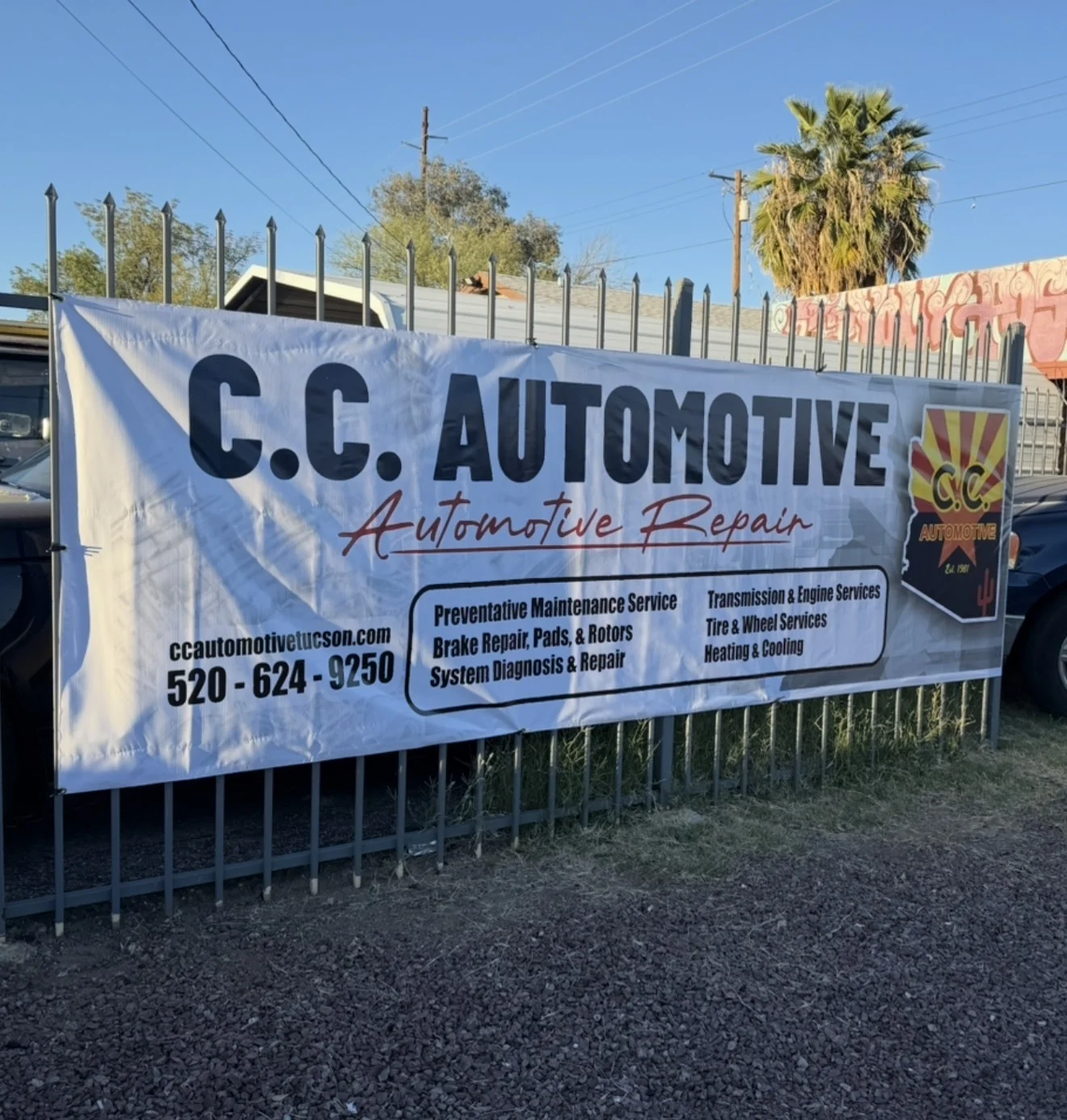 Custom vinyl fence banner for CC Automotive Tucson