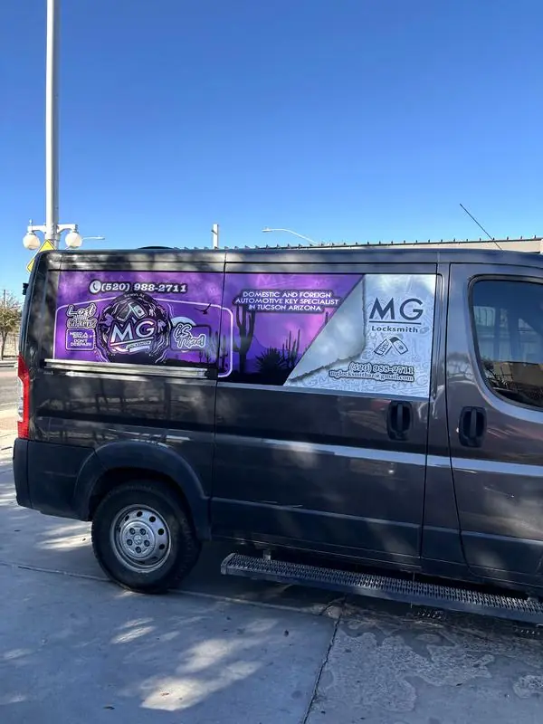 Commercial van wrap with window perforation graphics