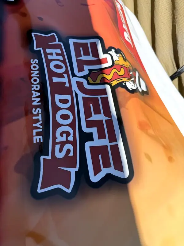 Custom acrylic storefront sign for El Jefe Hot Dogs, Tucson