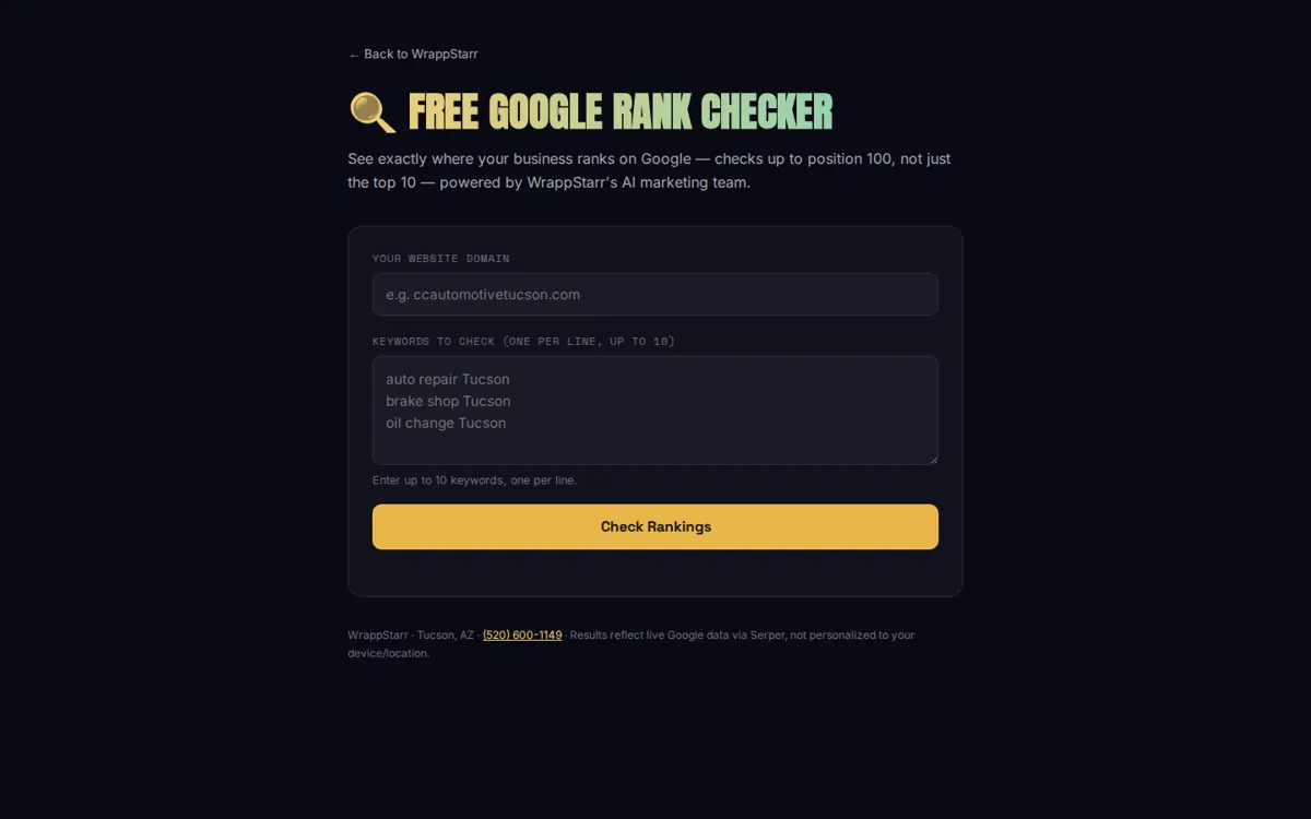 WrappStarr free Google rank checker tool