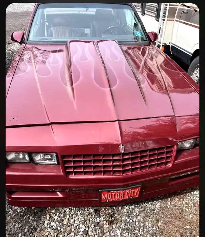 Maroon hood with subtle tone-on-tone ghost flame wrap