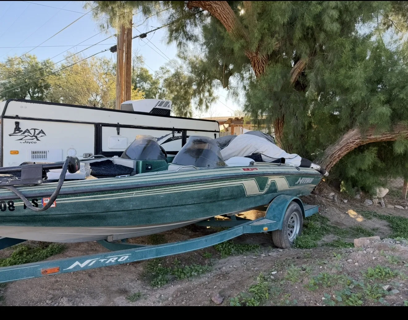 Bass boat before wrap, factory paint