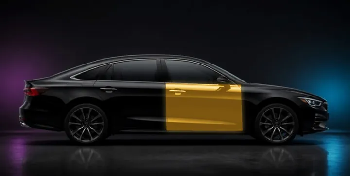 Sedan with the door highlighted: about 5 ft x 5 ft of vinyl