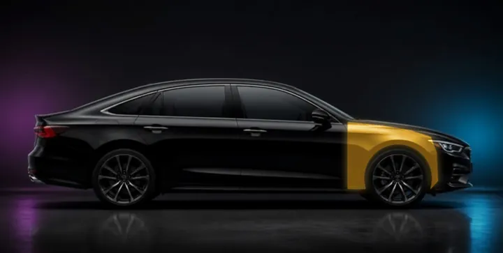 Sedan with the fender highlighted: about 5 ft x 5 ft of vinyl