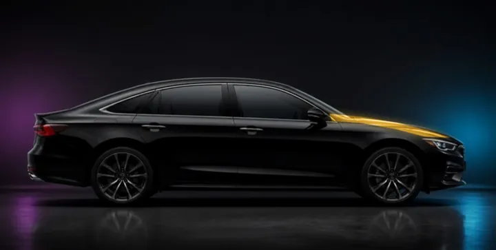 Sedan with the hood highlighted: about 5 ft x 10 ft of vinyl