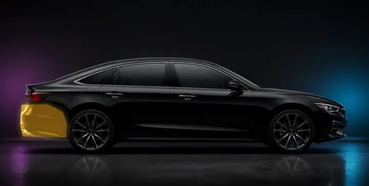 Sedan with the rear bumper highlighted: about 5 ft x 10 ft of vinyl