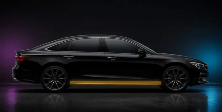 Sedan with the side skirt highlighted: about 5 ft x 10 ft of vinyl
