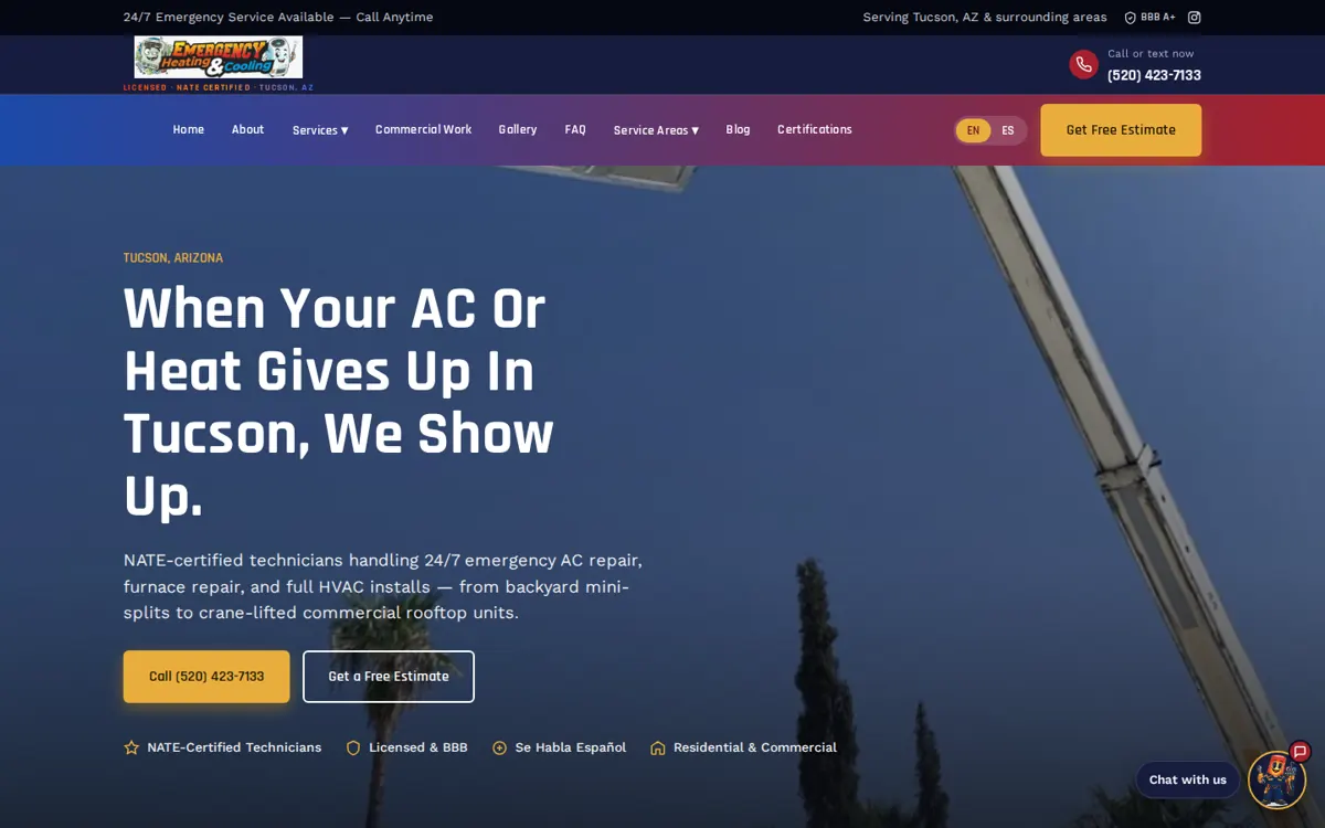 Emergency Heating and Cooling Tucson HVAC website built by WrappStarr